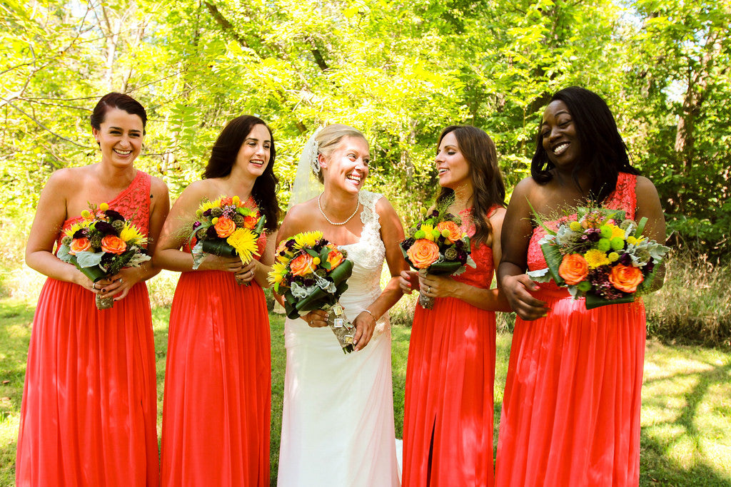 Yellow Green Orange Bridesmaid Dresses