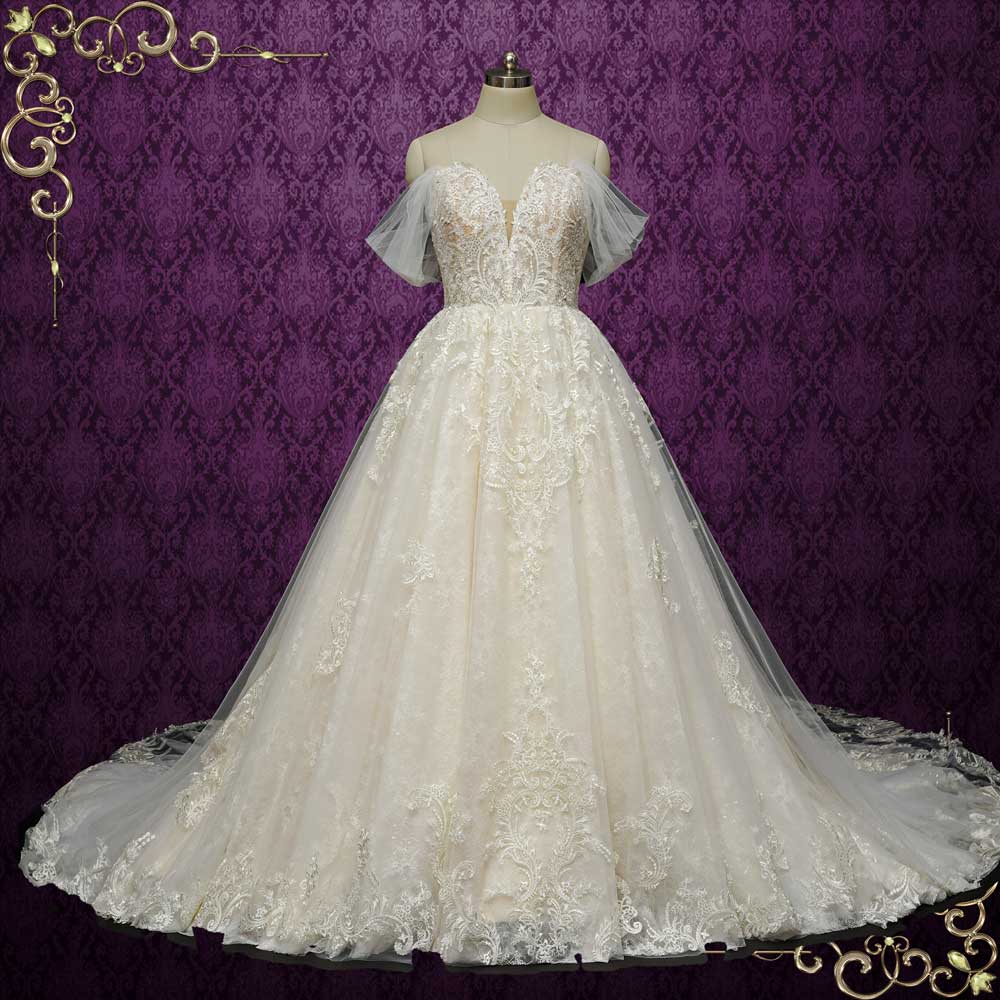 Luxurious Ball Gown Lace Wedding Dress with Off Shoulder Straps