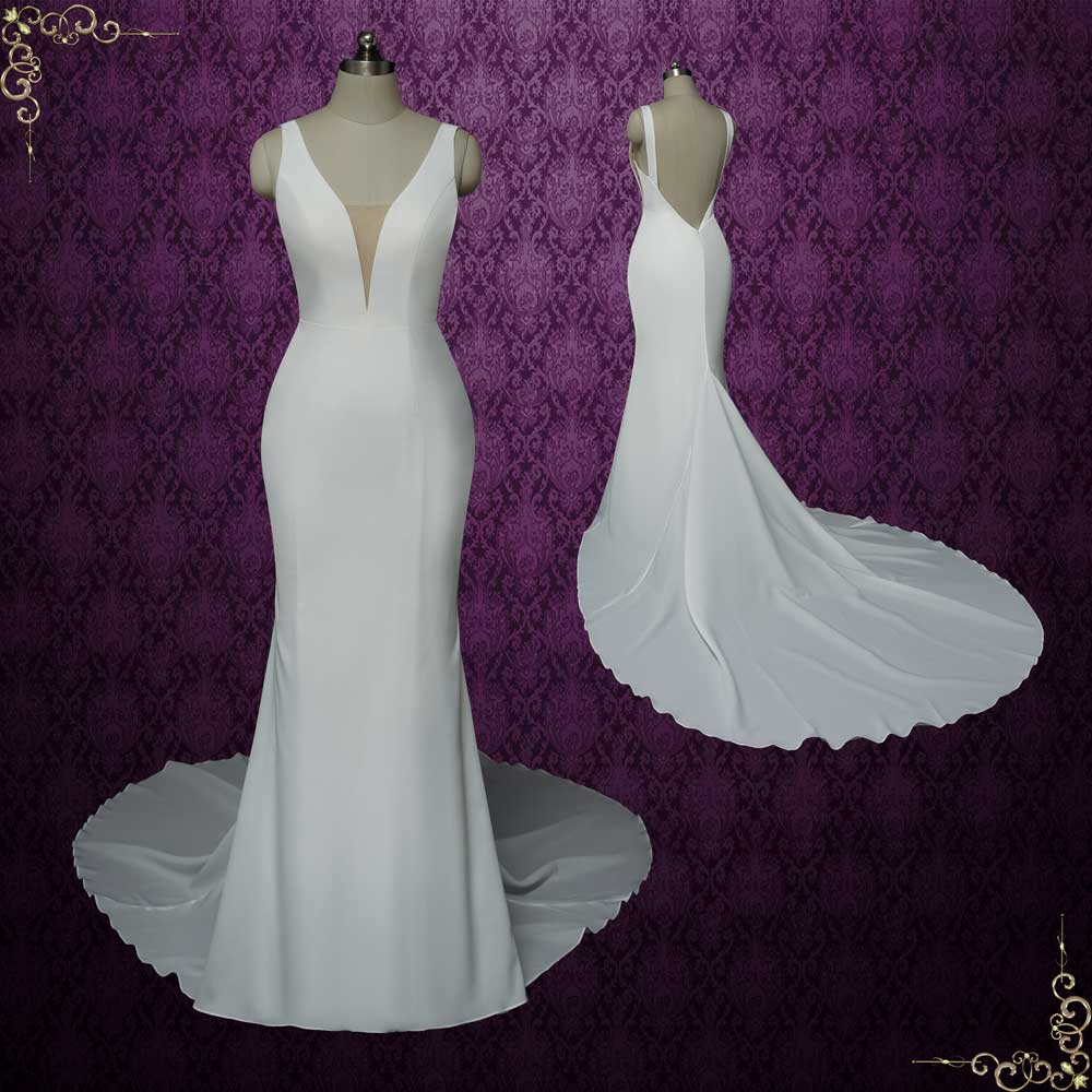 Minimalist crepe wedding dress, simple and modest bridal dress