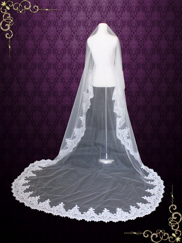 Cathedral Length Lace Mantilla Wedding Veil VG1001 Ivory / No Comb