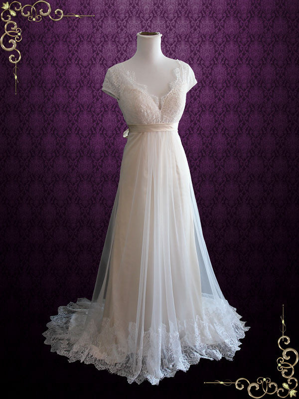 Cap Sleeve Empire Waist Wedding Dress