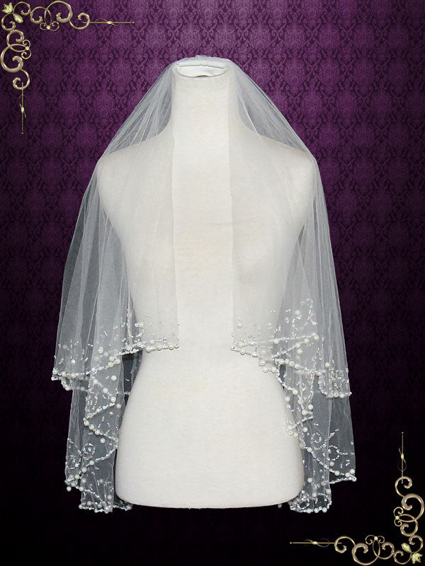 Pearl Veil White Veil With Comb Pearl Veil With Blusher Elbow Veil for  Bride Veil With Pearls 2 Tier Cathedral Veil Fingertip Veil -  Finland