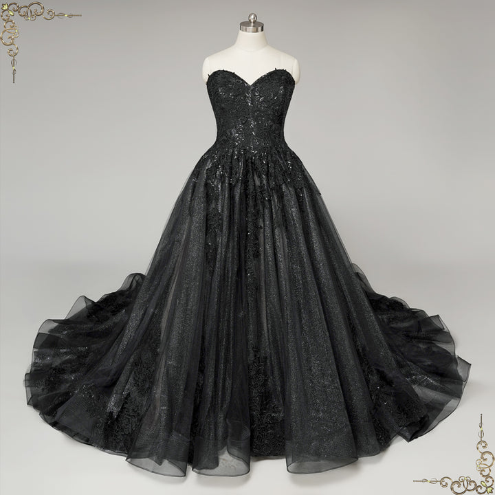 Extravagant Black Lace Ball Gown Wedding Dress | Mavis