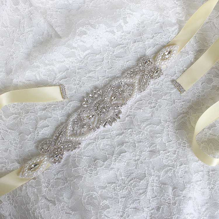 Jeweled Rhinestone and Pearl Bridal Sash BT2023