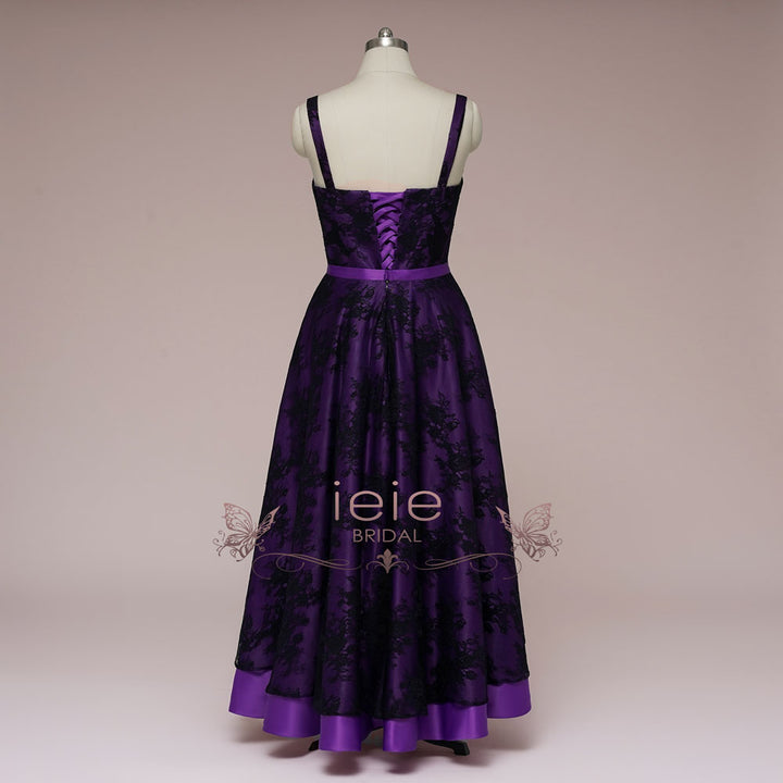 Purple Wedding Dress with Black Lace Overlay CLARMONT