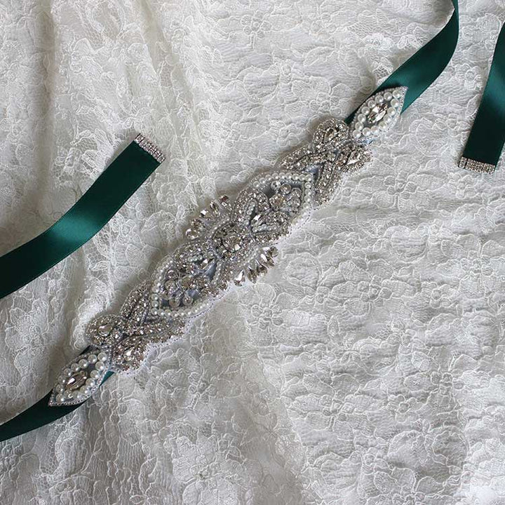 Jeweled Rhinestone and Pearl Bridal Sash BT2023