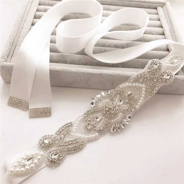 Jeweled Rhinestone and Pearl Bridal Sash BT2023