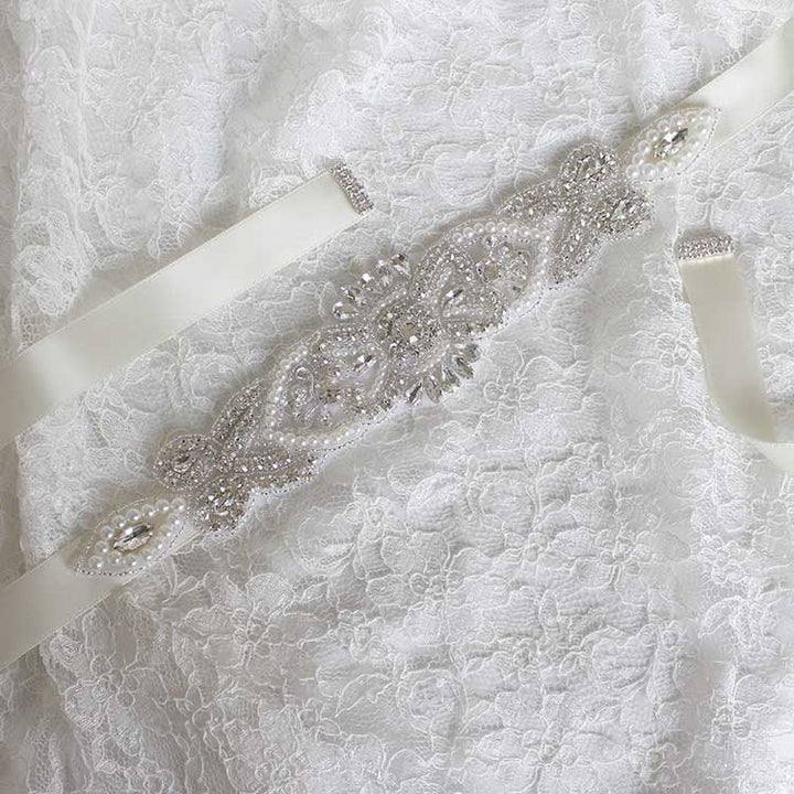 Jeweled Rhinestone and Pearl Bridal Sash BT2023