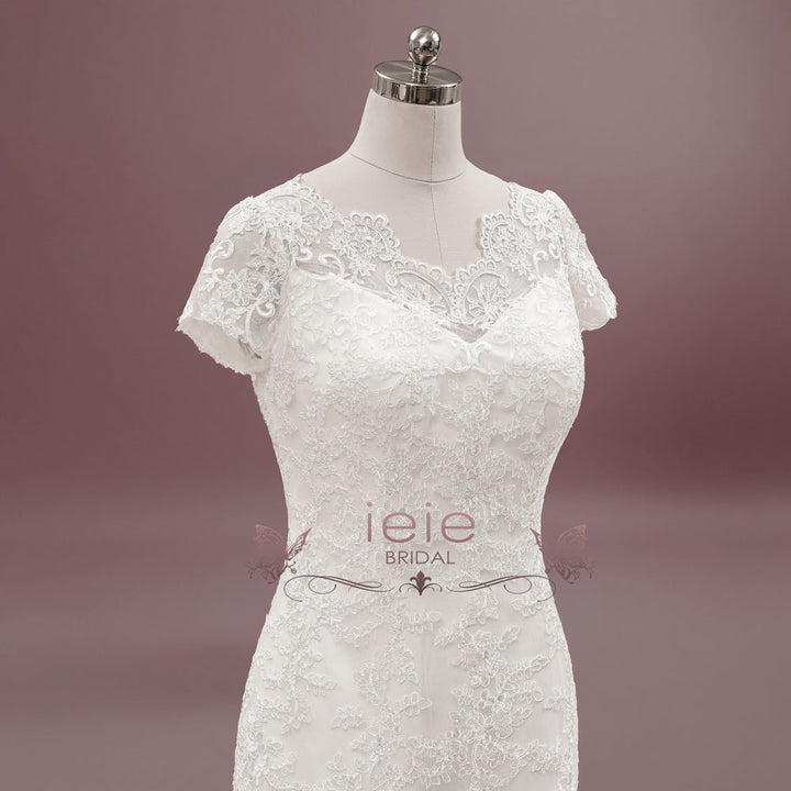 Lace Wedding Dress with Cap Sleeves | PATTY