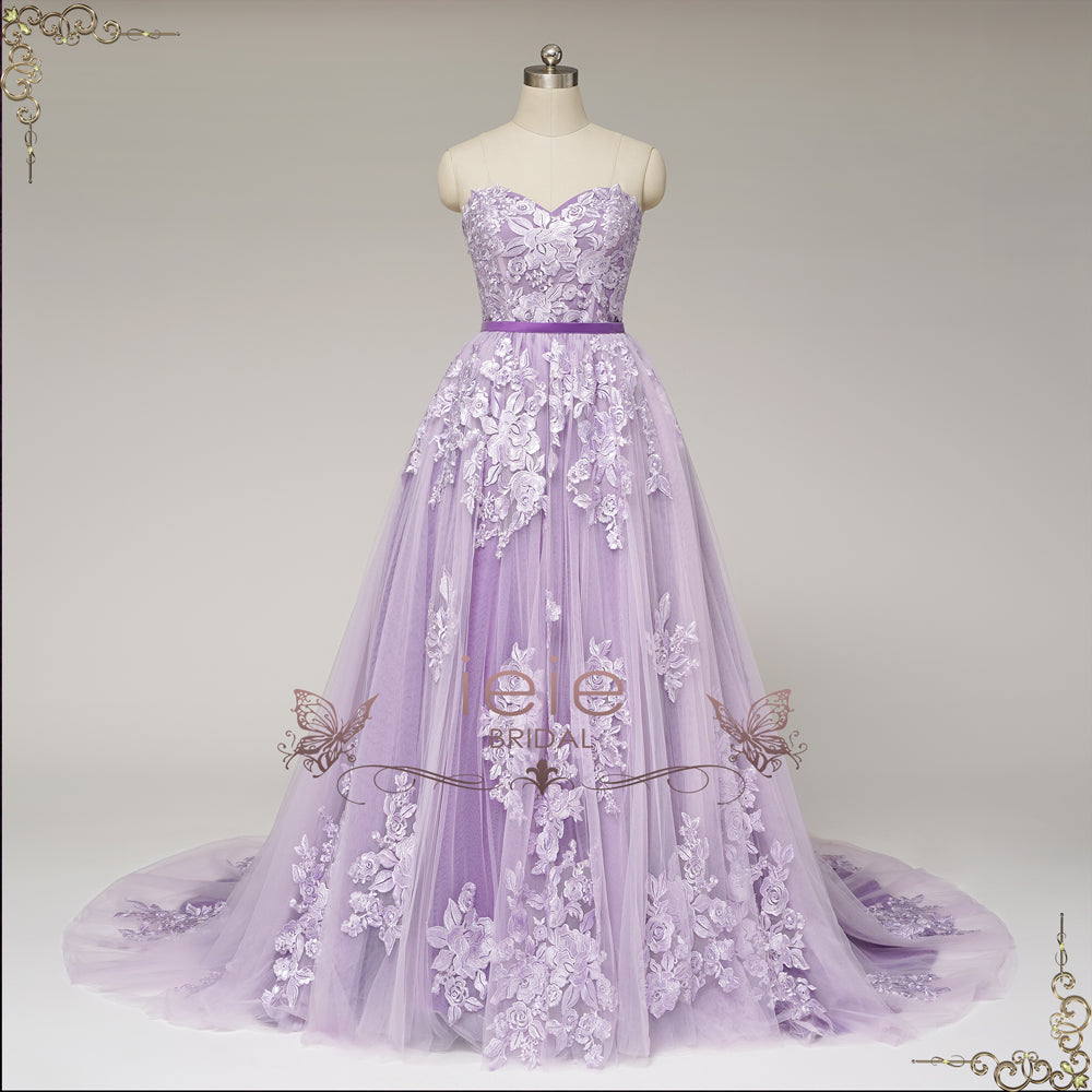 Convertible Purple Lace Wedding Dress with Overskirt | VASPER – ieie