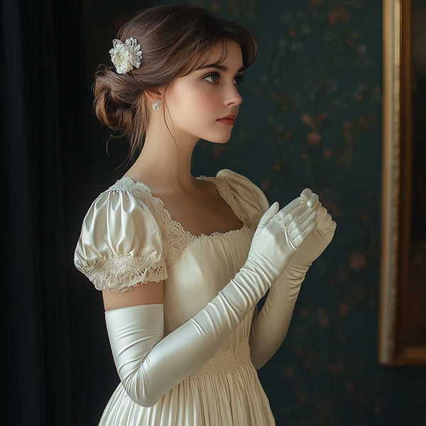 White Long Satin Gloves for Weddings, Debutante, Regency Bridgerton Balls AC1011