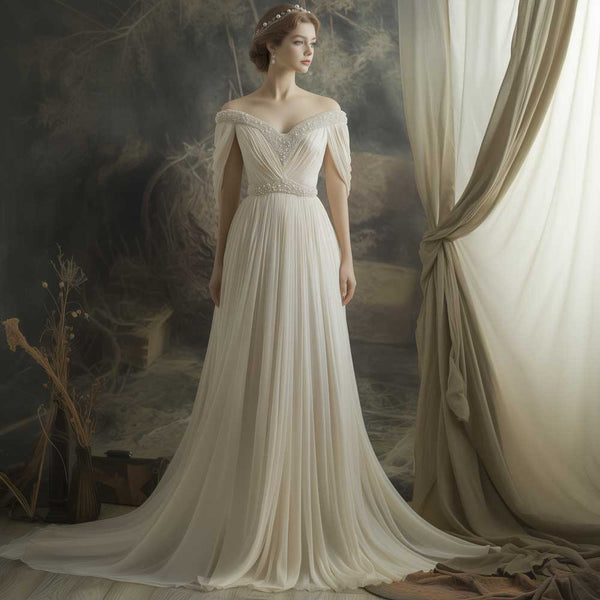 Grecian Goddess Inspired Wedding Dress with Draped Sleeves WJ2402