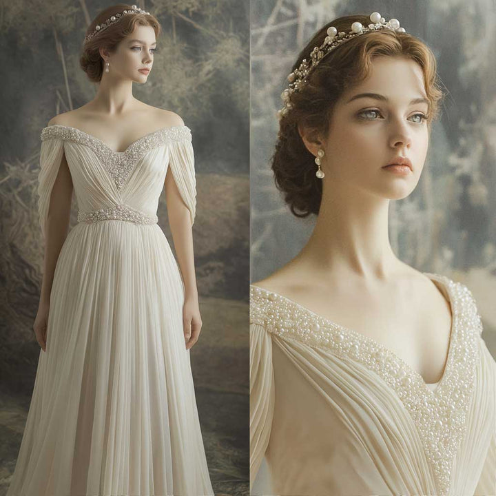 Grecian Goddess Inspired Wedding Dress with Draped Sleeves WJ2402