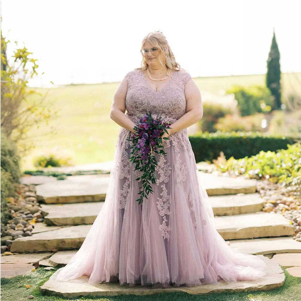 Plus Size Dusty Lavender Lace Wedding Dress KORYNNE