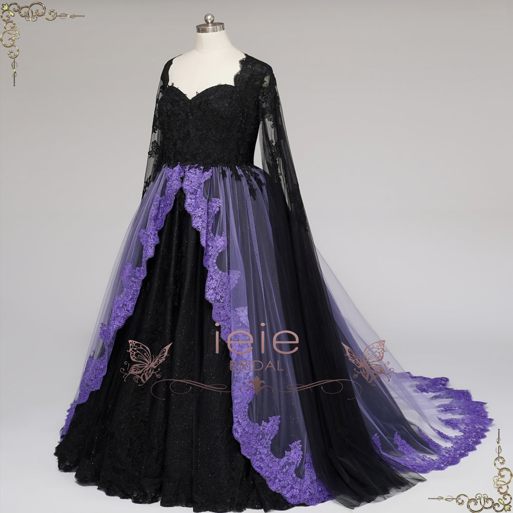 Gothic Black and Purple Lace Wedding Dress with Keyhole Back | ADRIA – ieie