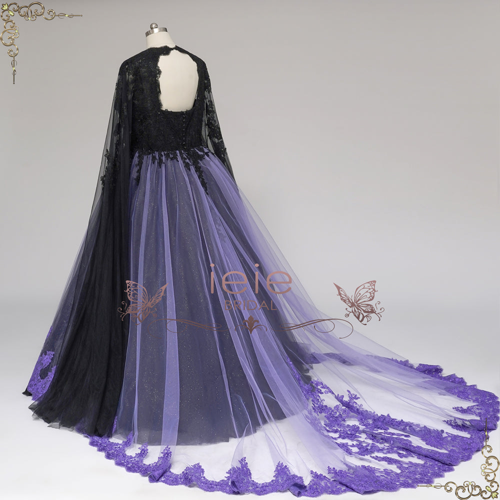 Gothic Black and Purple Lace Wedding Dress with Keyhole Back | ADRIA – ieie