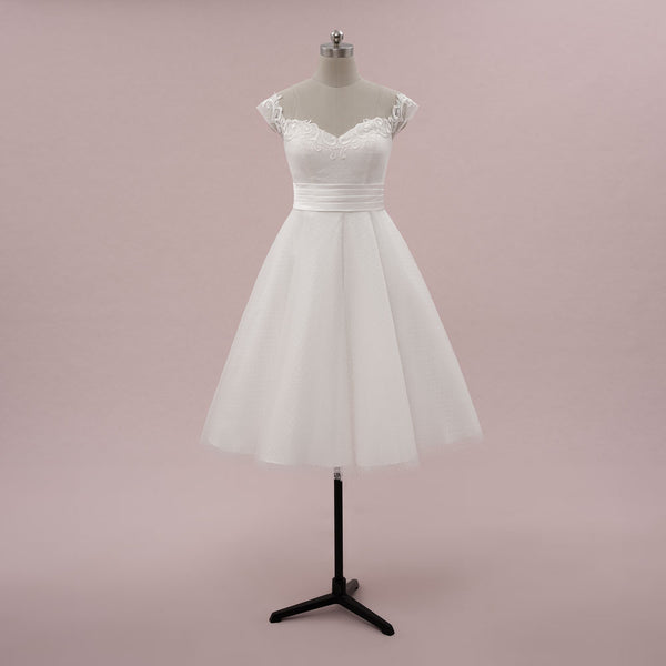 Retro 1950s Tea Length Wedding Dress with Polka Dot Tulle | KAYSER