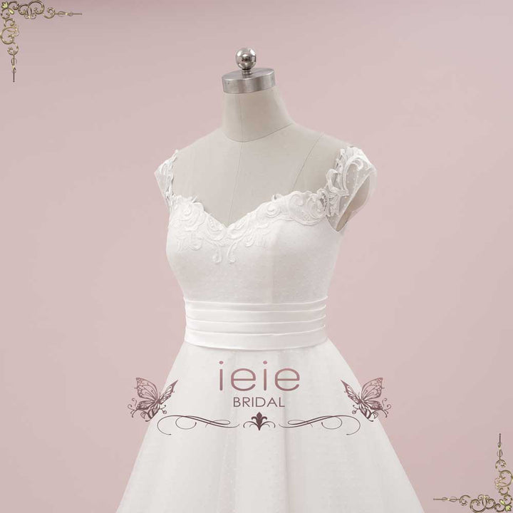 Retro 1950s Tea Length Wedding Dress with Polka Dot Tulle | KAYSER