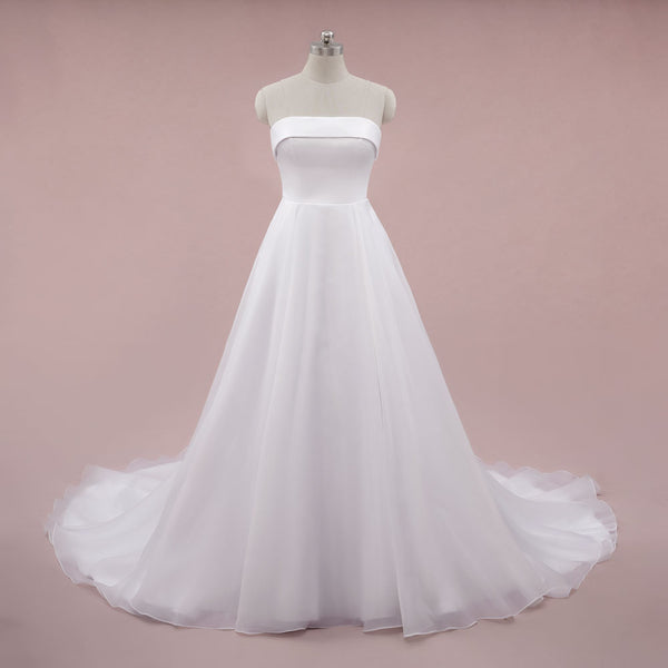 Strapless Organza A-line Wedding Dress with Bow | OLENA