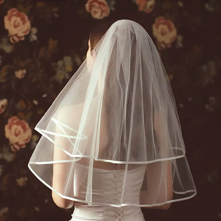 Two Tier Fingertip Wedding Veil With Satin Edges VG1079