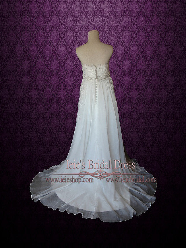 lace and chiffon empire waist strapless maternity wedding dress