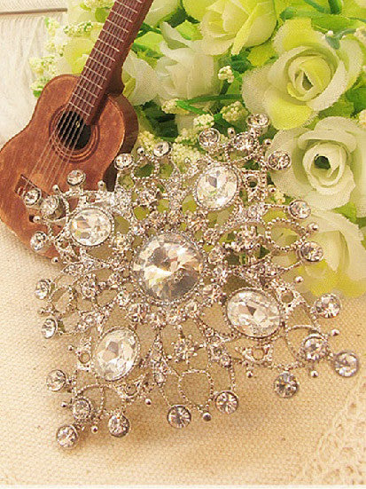 Large Silver Rhinestone Brooch Bridal Sash Dress Brooch Pin 