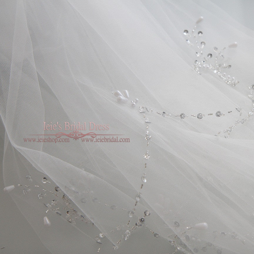 2 Tier Fingertip Bridal Veil with Sparkly Beadings on Edge VG1020 – ieie