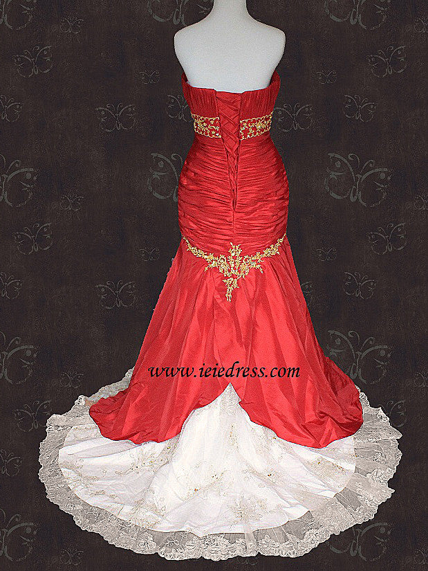 Red and white mermaid clearance wedding dresses