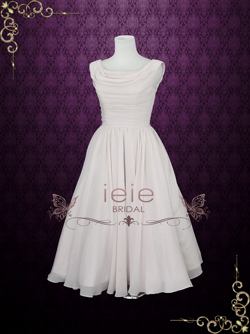 Short Retro Chiffon Wedding Dress with Cowl Neck KARIN – ieie Bridal