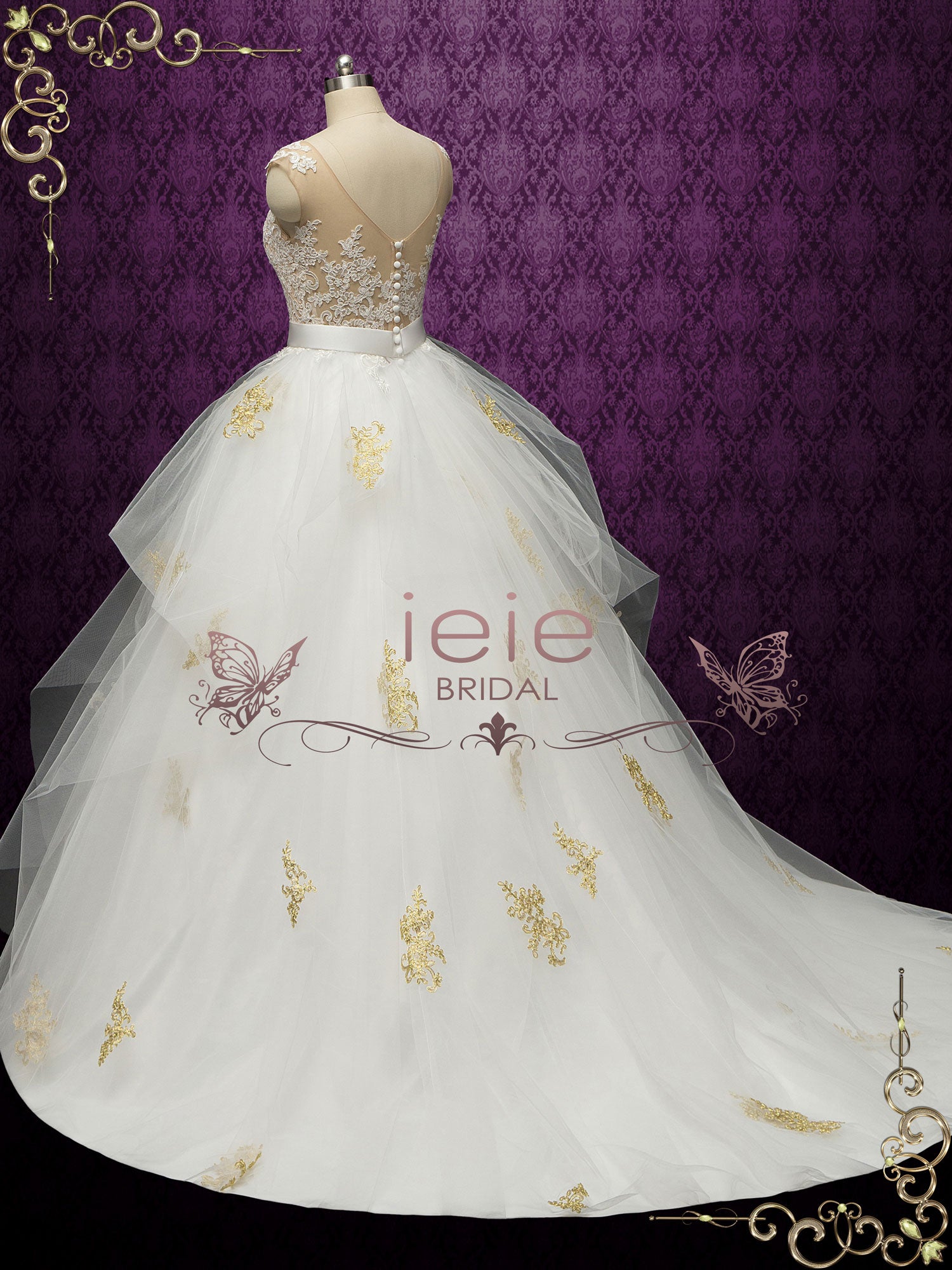 Ball Gown Wedding Dress with Gold Lace DIMITRA – ieie