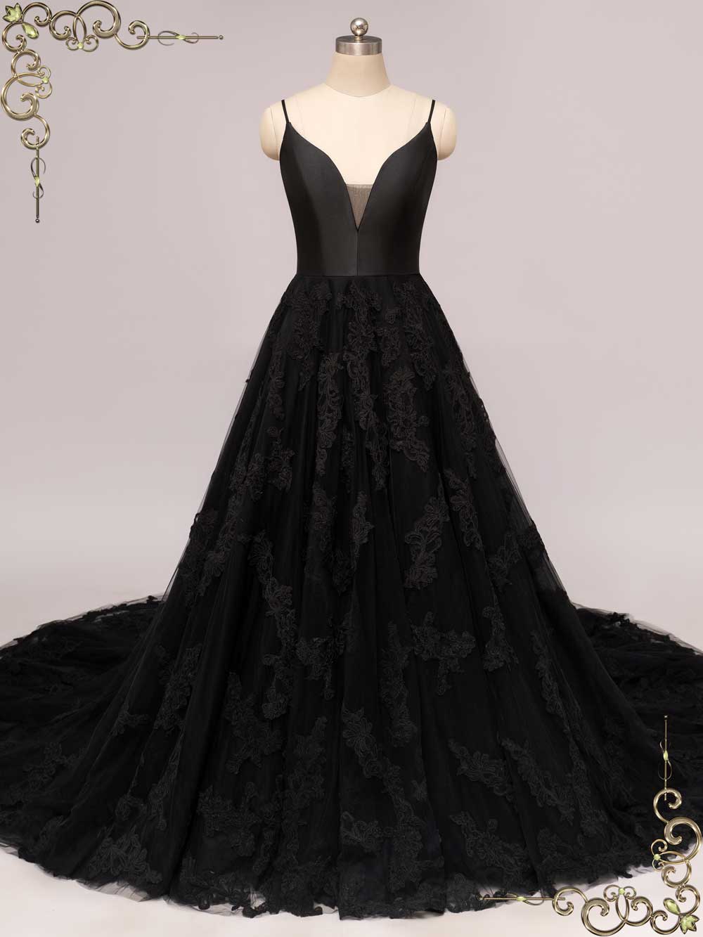 Black Lace Wedding Dress with V Neckline DUSTIN – ieie