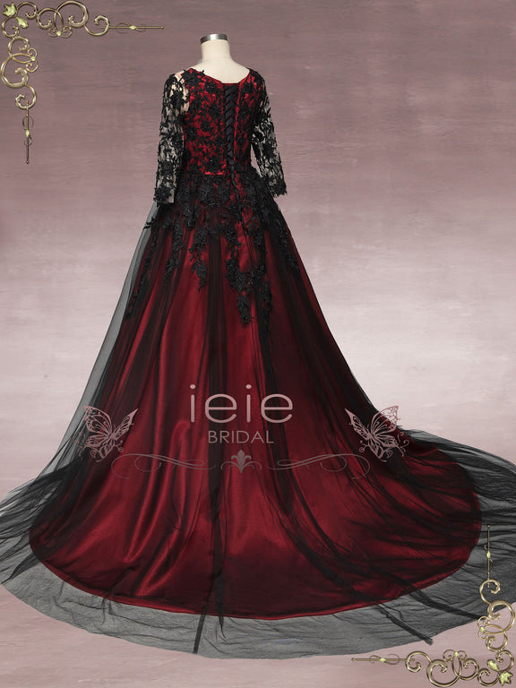 Black Lace Wedding Dress with Red Lining BLAIR – ieie Bridal