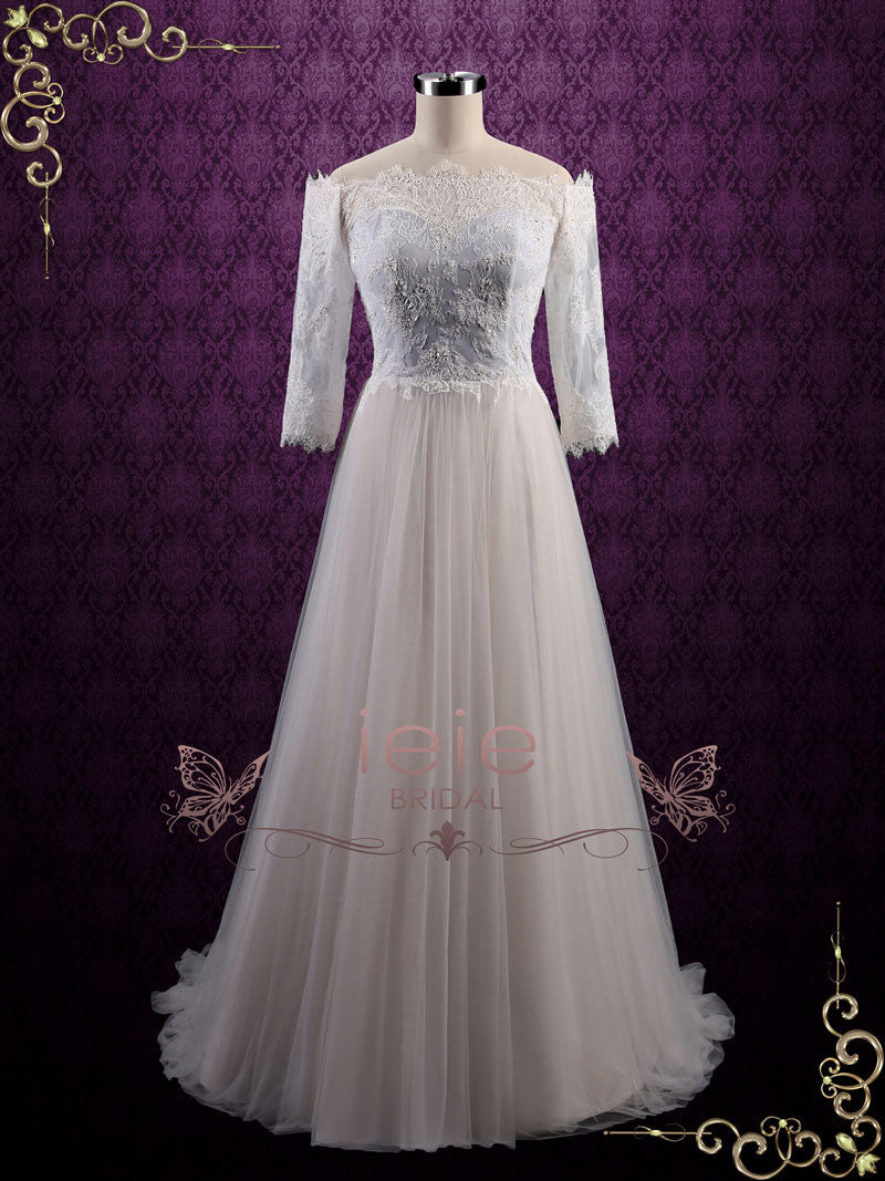 Boho Style Off the Shoulder Lace Wedding Dress GABY – ieie Bridal