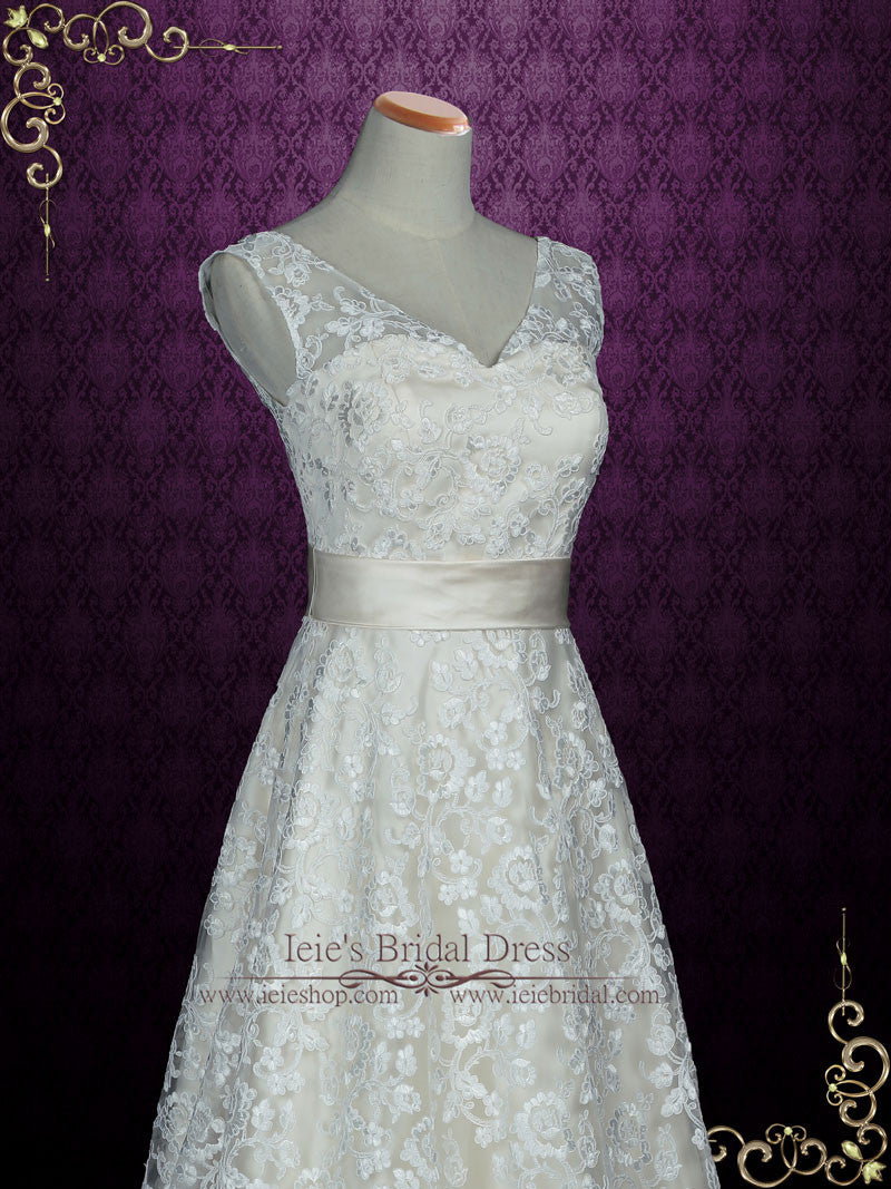 Elegant Lace A-line Wedding Dress with V Open Back KELLIE – ieie Bridal