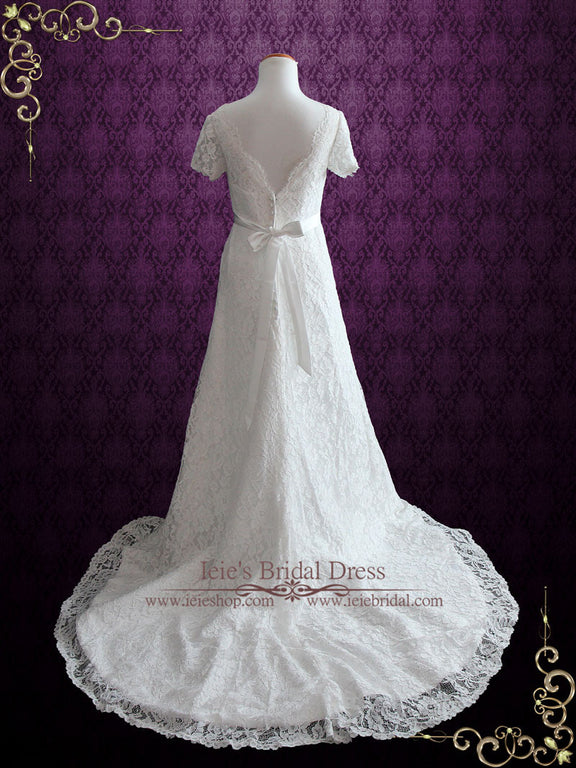 Cotton Lace Wedding Dress With Short Sleeves 