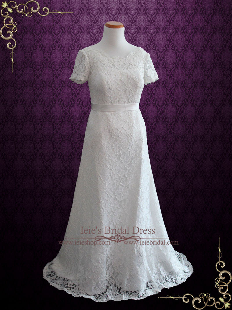 Cotton Lace Wedding Dress With Short Sleeves | Ellenia – ieie Bridal