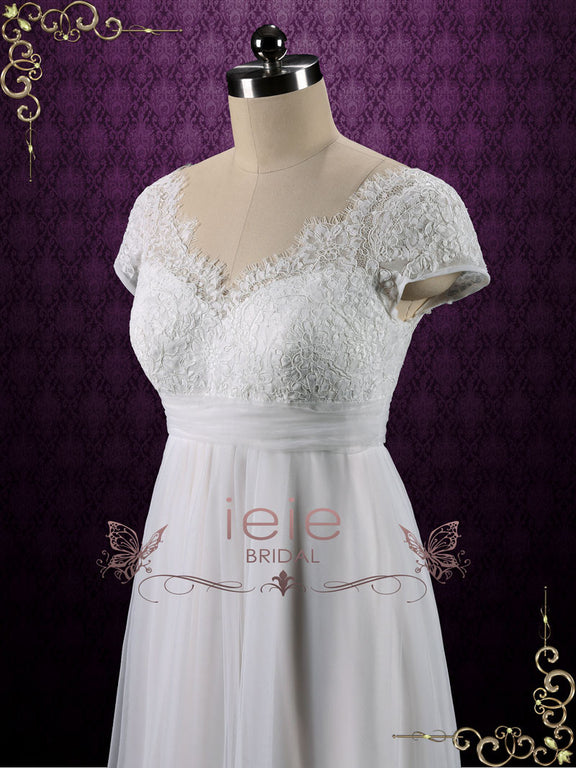 Vintage Empire Waist French Lace Tulle Wedding Dress COLETTE – ieie