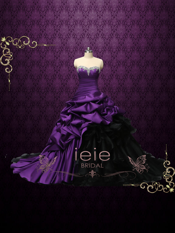 Gothic Purple And Black Strapless Wedding Dress Constance Ieie 6953