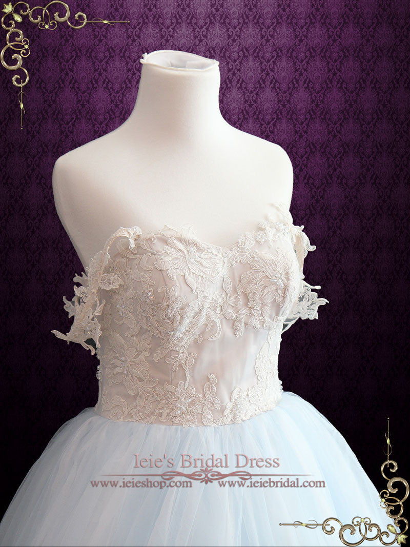 Light Blue Princess Wedding Dress With Lace Bodice and Tulle Ball Gown ...