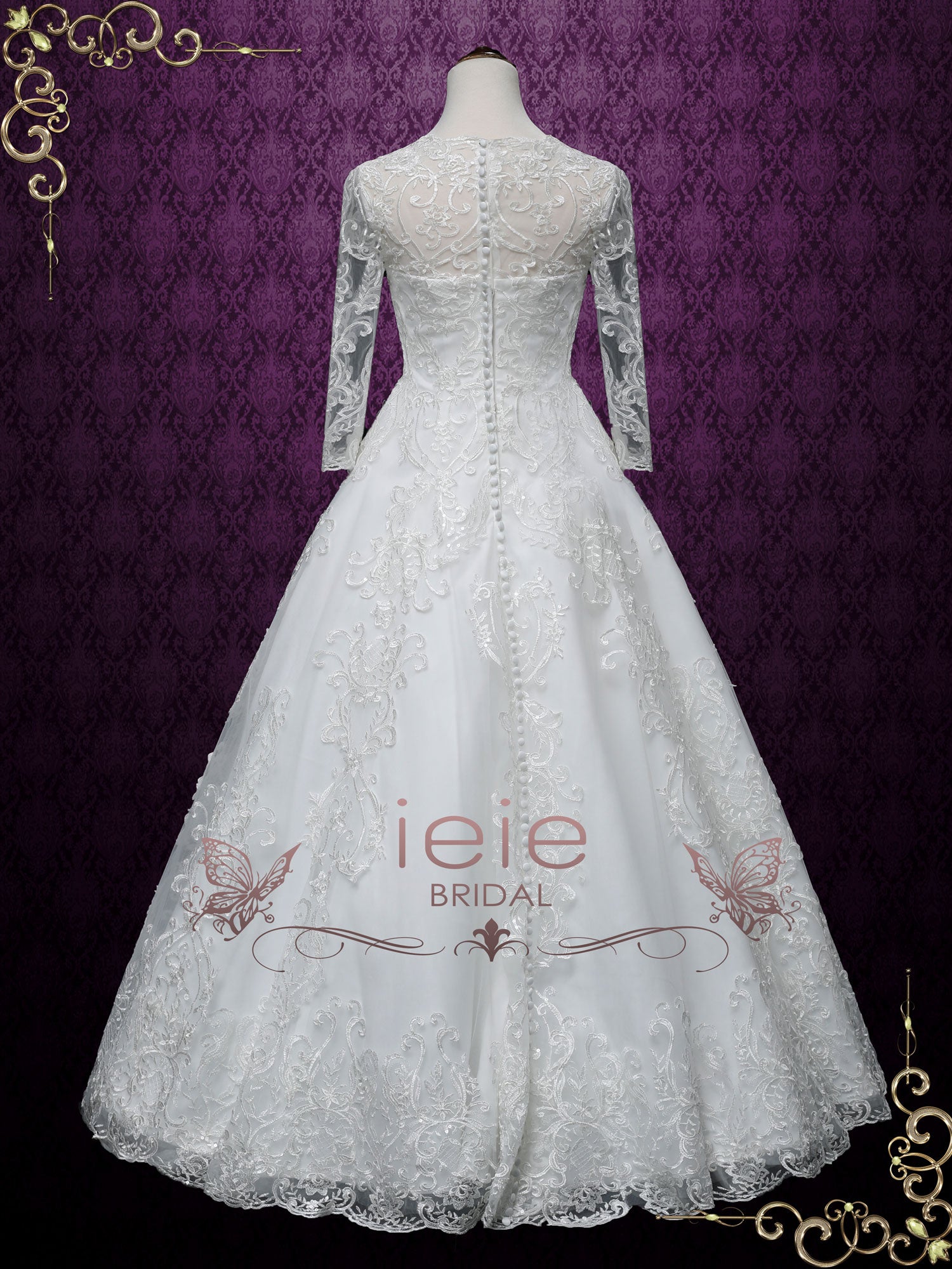 Long Sleeves Lace A-line Wedding Dress | AUGUSTINE – ieie