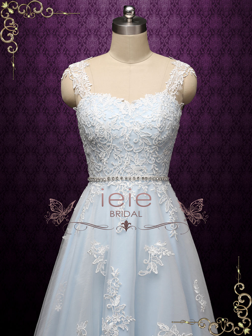 Blue Boho Destination Lace High Low Wedding Dress NELLIE – ieie