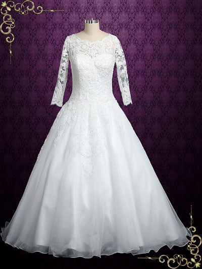 Long Sleeves Lace Ball Gown Wedding Dress | Nicole – ieie Bridal