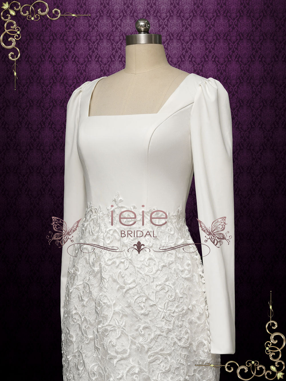 Long Sleeves Wedding Dress with Lace Skirt AMIRA – ieie