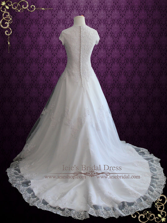 Modest Lace Wedding Dress With Short Sleeves Adalia Ieie Bridal 3590