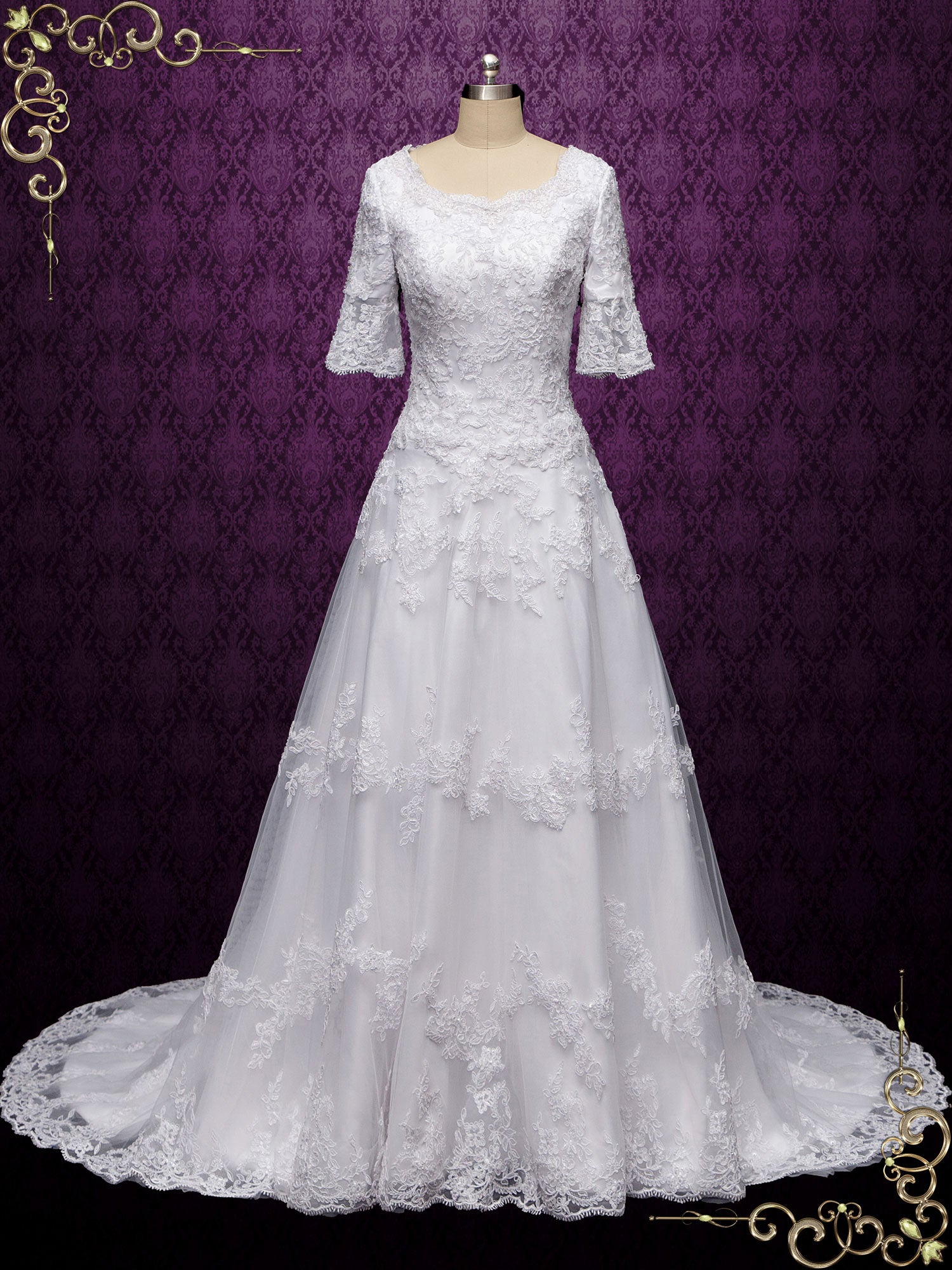 Modest Lace Wedding Dress With Short Sleeves Cicilia Ieie 4341