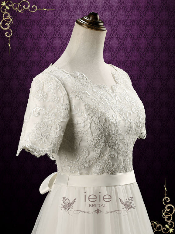 Modest Lace Wedding Dress With Short Sleeves Elyse Ieie 2586