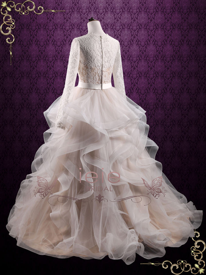 Modest Long Sleeves Wedding Dress with Ruffle Ball Gown Skirt | CRISTI ...