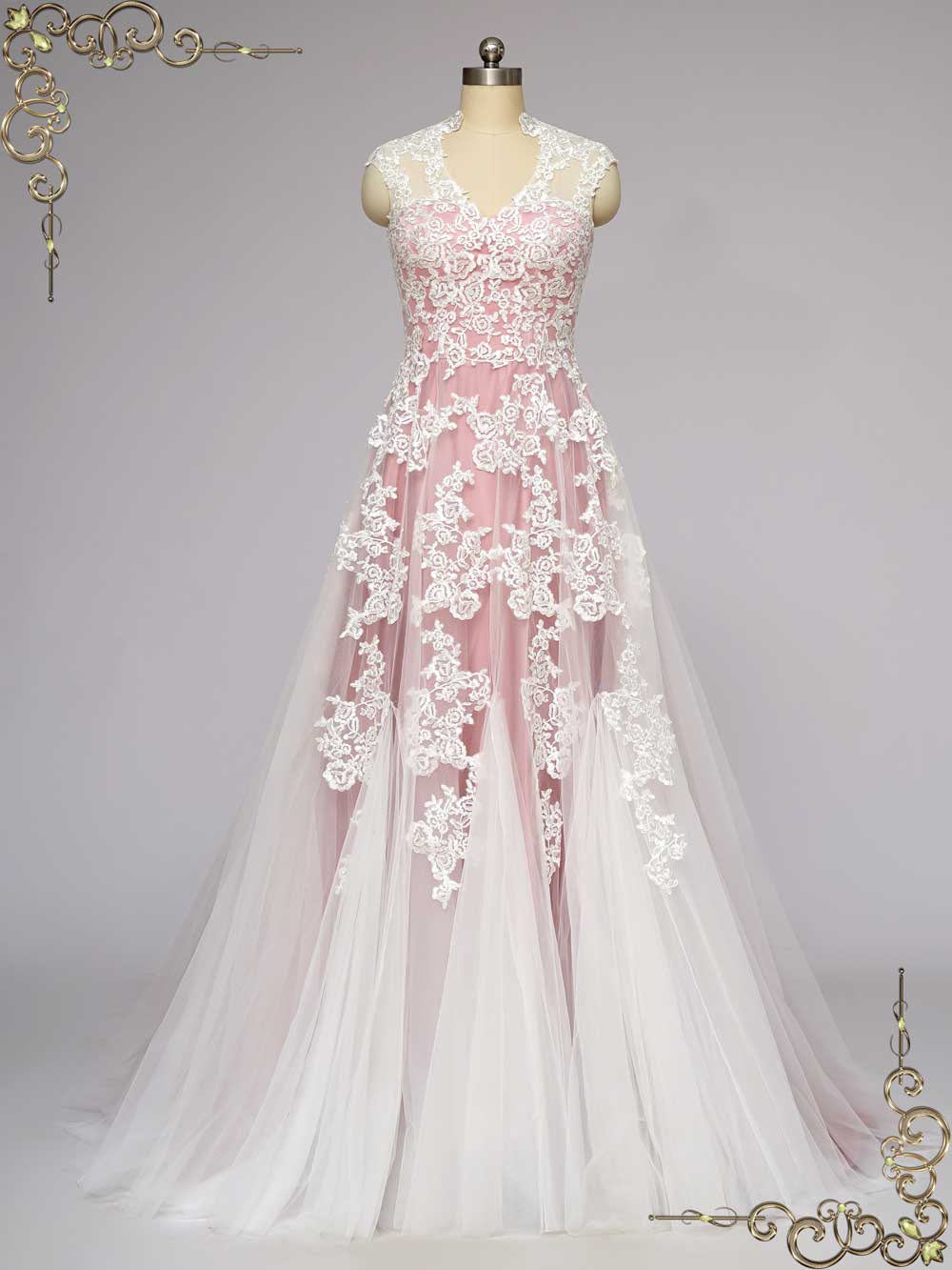 Rose Pink Lace Wedding Dress KORYNNE – ieie Bridal