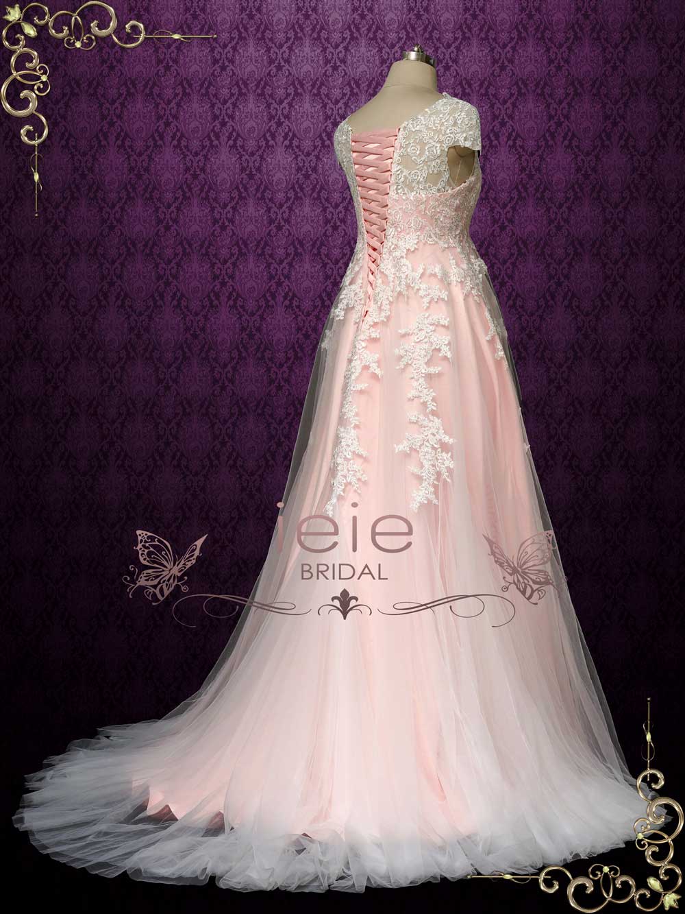 Pink Lace Wedding Dress with Empire Waist AYLA – ieie