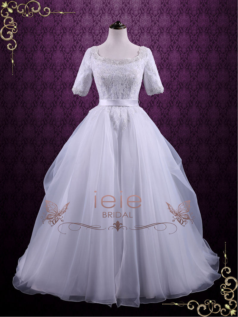 Modest Ball Gown Wedding Dress with Sleeves | Rachel – ieie